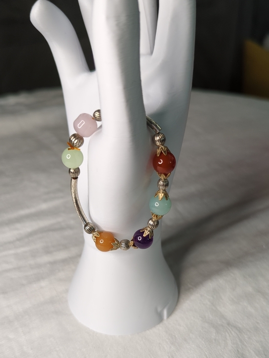Jewelry - Vintage Colorful Beaded Gold-Tone Stretch Bracelet